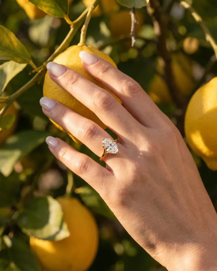 The Astraea oval split band reaching for a lemon